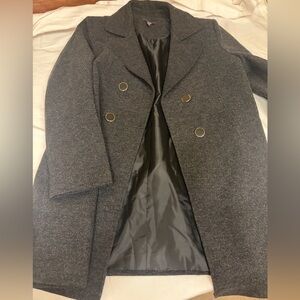 Elegant Gray Double-Breasted Very Soft Pea Coat